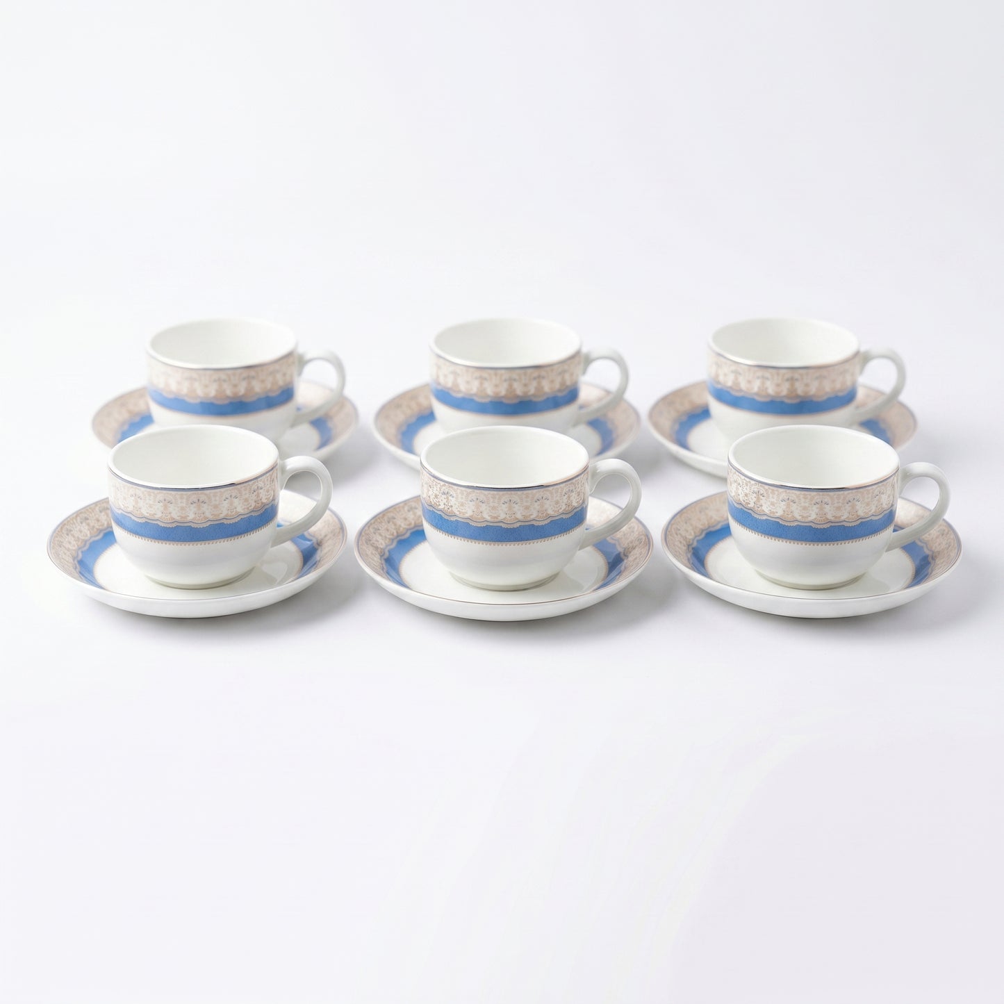 Royal Blue Floral Cup & Saucer Set – 6 Pieces | Premium Tea Cups Set