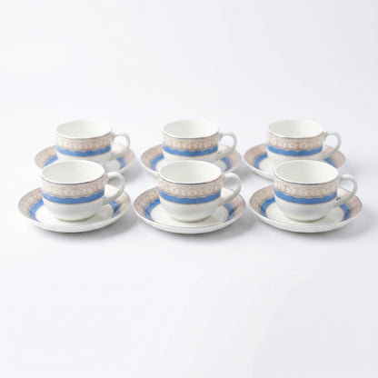 Royal Blue Floral Cup & Saucer Set – 6 Pieces | Premium Tea Cups Set
