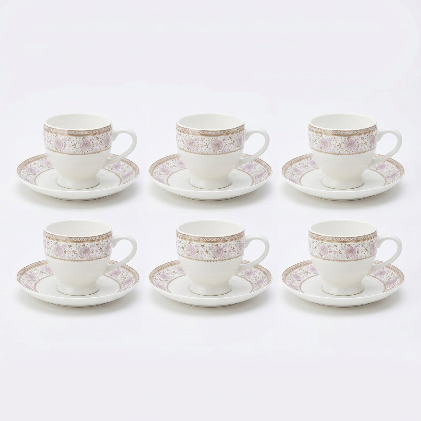 Mark Blush Pink Floral Cup & Saucer Set – 6 Pieces | Elegant Tea Set