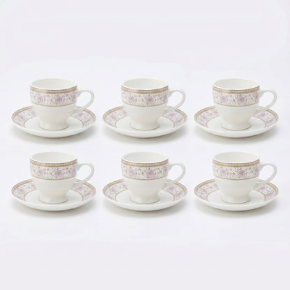 Mark Blush Pink Floral Cup & Saucer Set – 6 Pieces | Elegant Tea Set