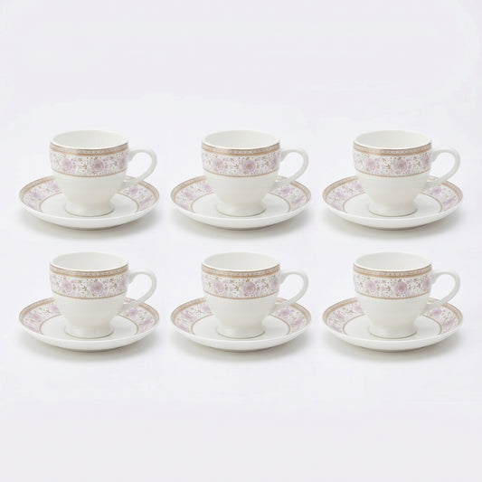 Mark Blush Pink Floral Cup & Saucer Set – 6 Pieces | Elegant Tea Set