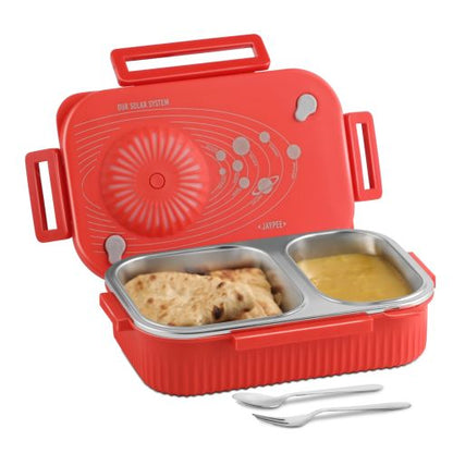 LED Light Kids Insulated Lunch Box with Steel Inner, Spoon & Fork | 360° Leakproof Tiffin