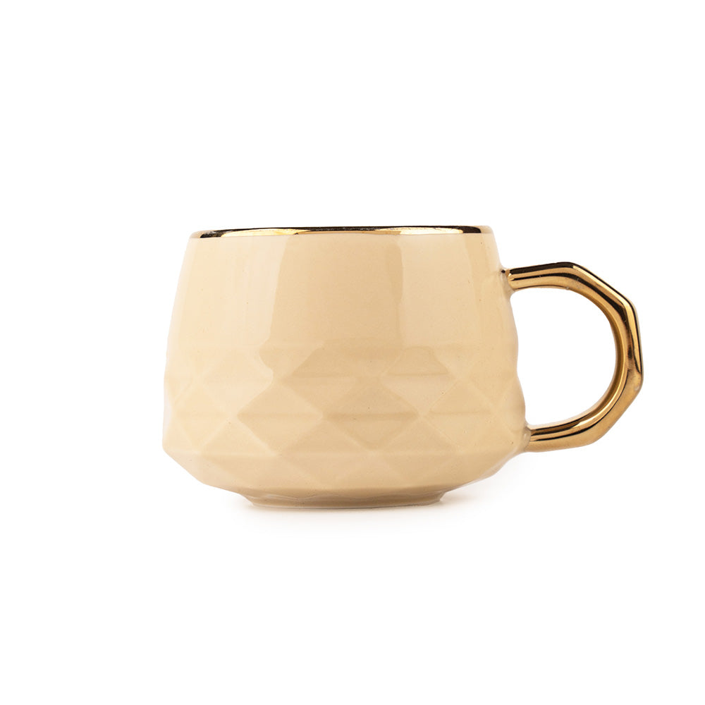 wait 6-Piece Brown Ceramic Mug Set with Gold Handle – Elegant Coffee & Tea Cups