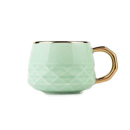 wait 6-Piece Mint Green Ceramic Mug Set with Gold Handle – Elegant Coffee & Tea Cups