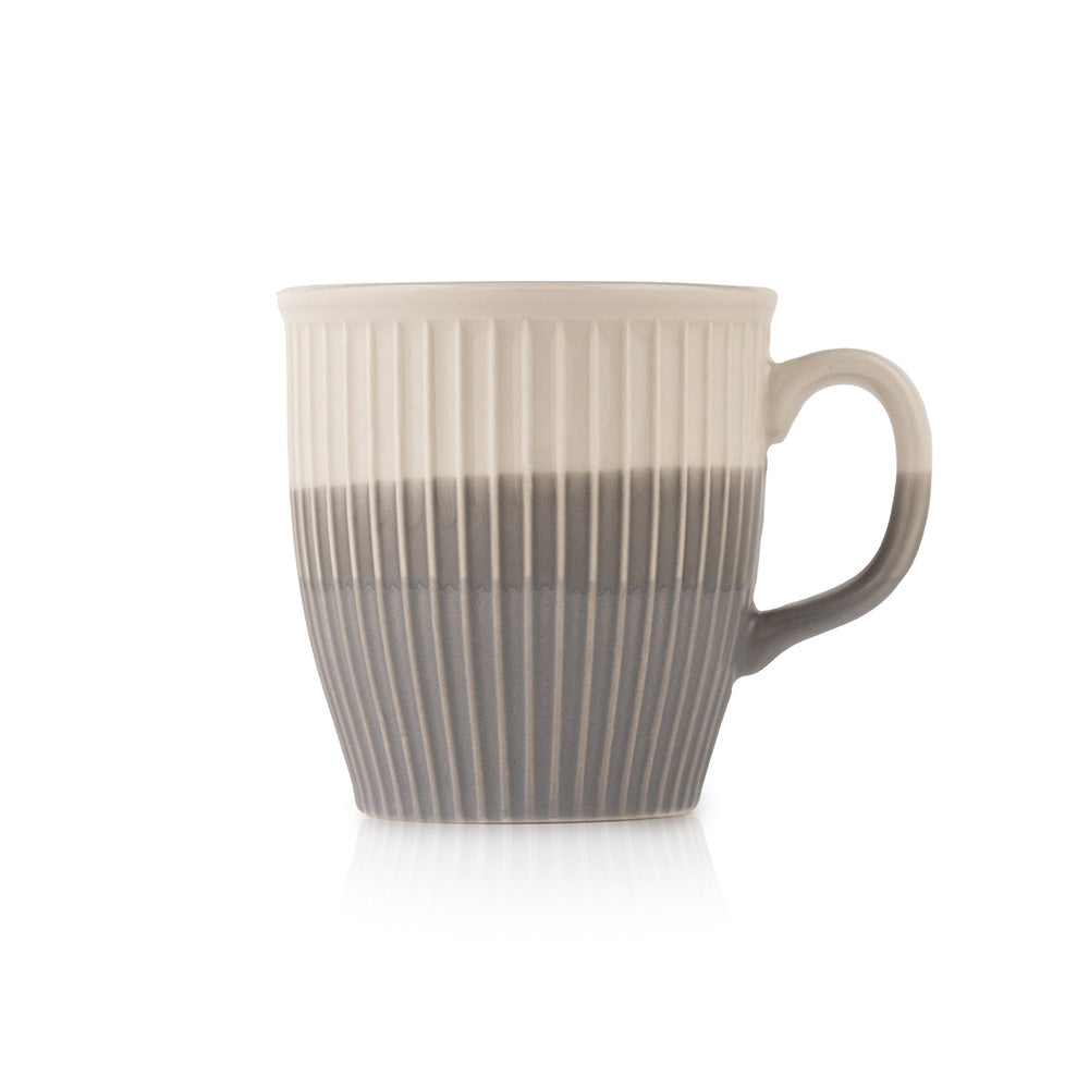 Classic Grey Ceramic Mug Set – 6 Pcs | Elegant Ribbed Design