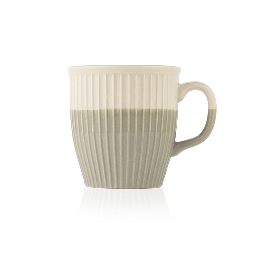 Classic Cream Ceramic Mug Set – 6 Pcs | Elegant Ribbed Design