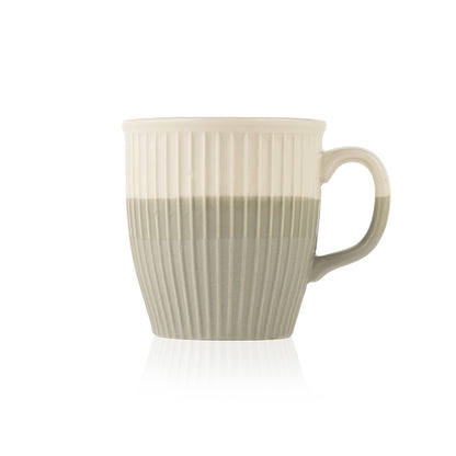 Classic Cream Ceramic Mug Set – 6 Pcs | Elegant Ribbed Design