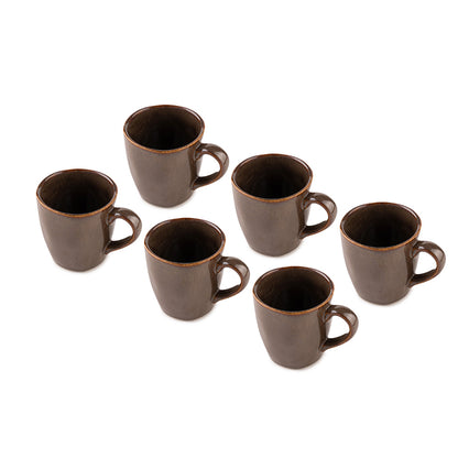 Classic Brown Ceramic Coffee Mug Set – 6 Pieces