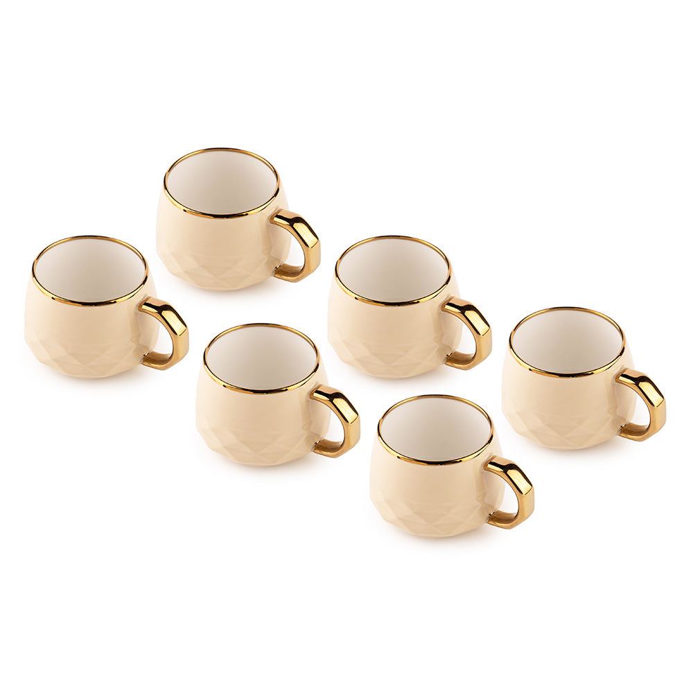 wait 6-Piece Brown Ceramic Mug Set with Gold Handle – Elegant Coffee & Tea Cups