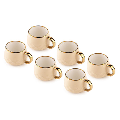 wait 6-Piece Brown Ceramic Mug Set with Gold Handle – Elegant Coffee & Tea Cups
