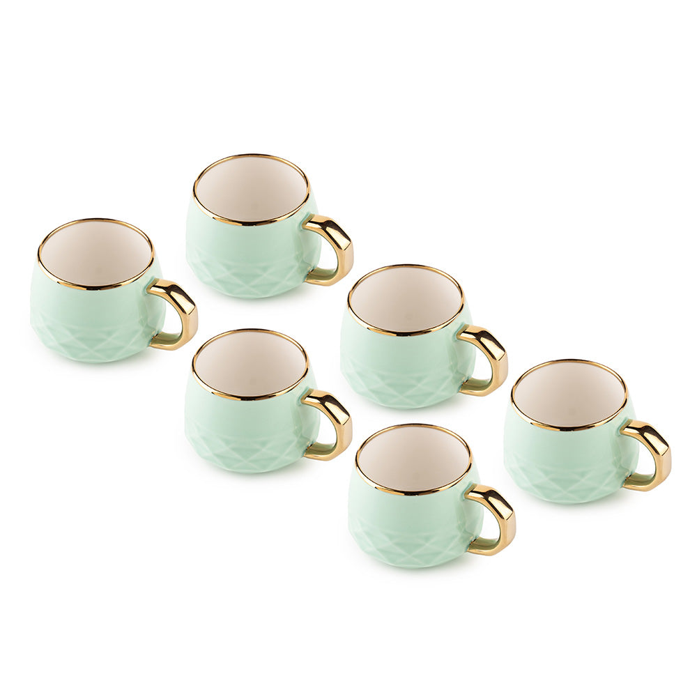wait 6-Piece Mint Green Ceramic Mug Set with Gold Handle – Elegant Coffee & Tea Cups