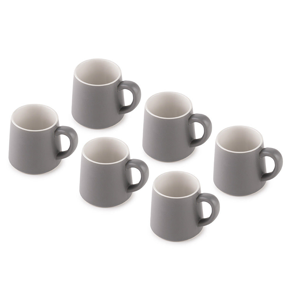 Matte Gray Ceramic Mug Set – 6 Pcs | Modern Minimalist Design