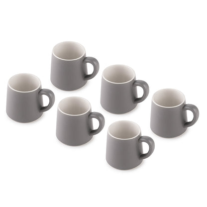 Matte Gray Ceramic Mug Set – 6 Pcs | Modern Minimalist Design