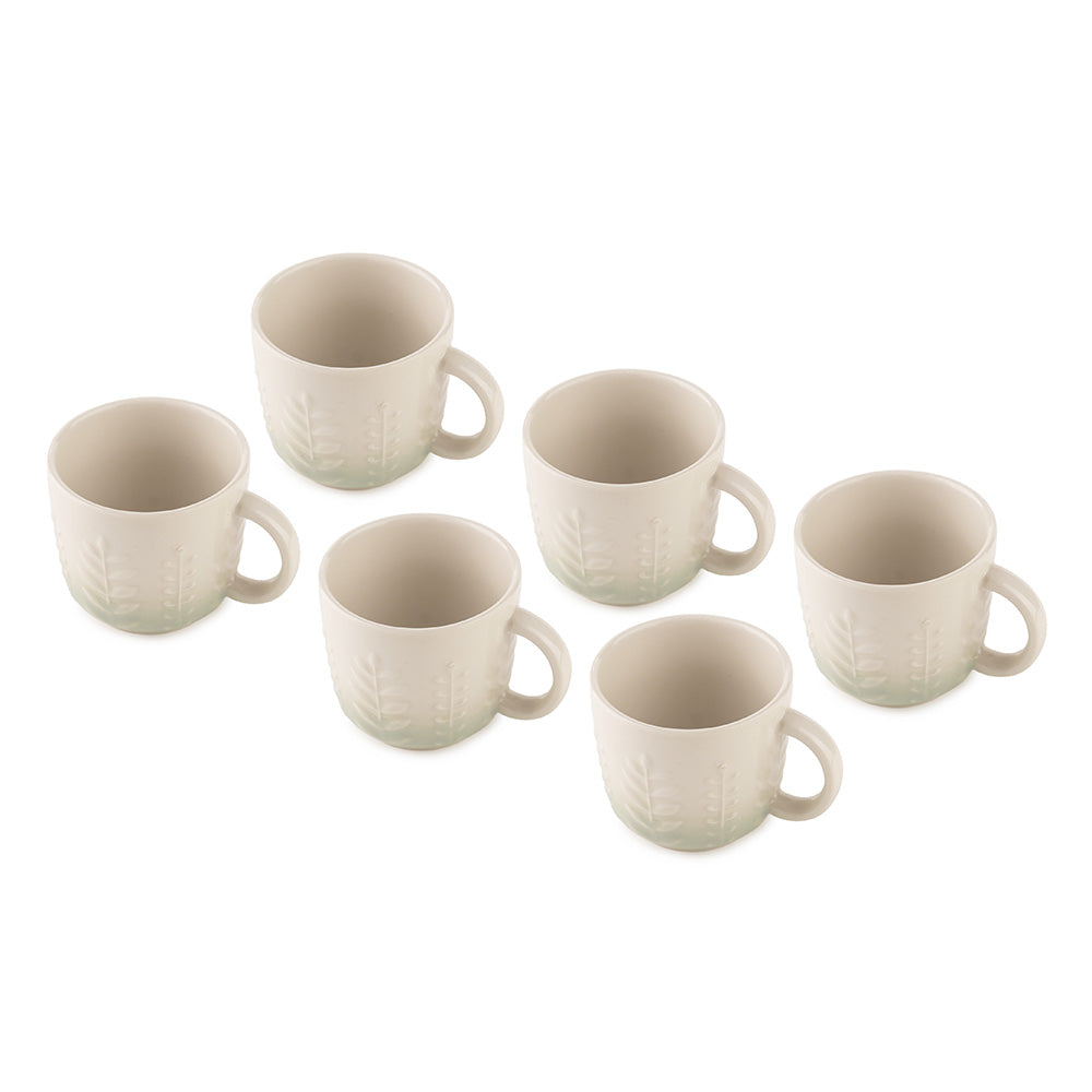 Elegant Ceramic Tea & Coffee Mug Set – 6 Pieces (Leaf Embossed Design)