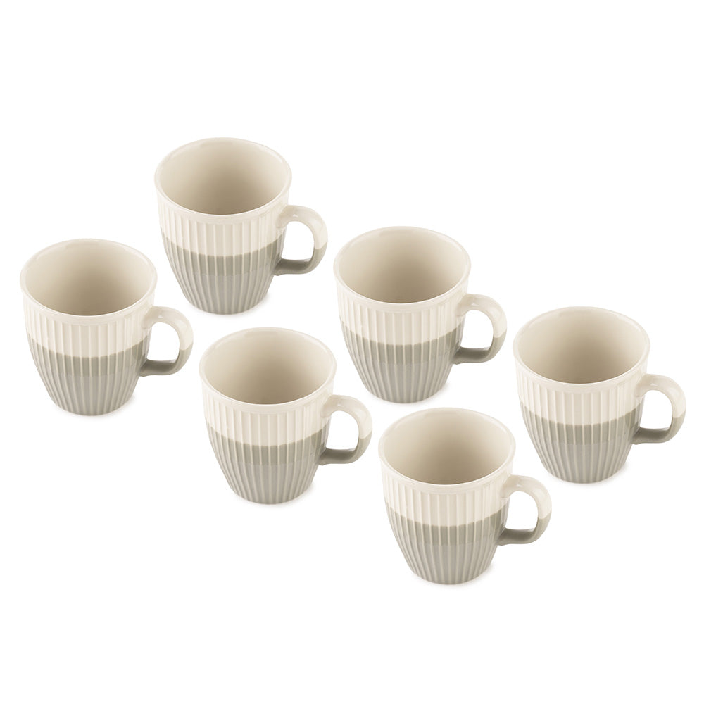 Classic Cream Ceramic Mug Set – 6 Pcs | Elegant Ribbed Design