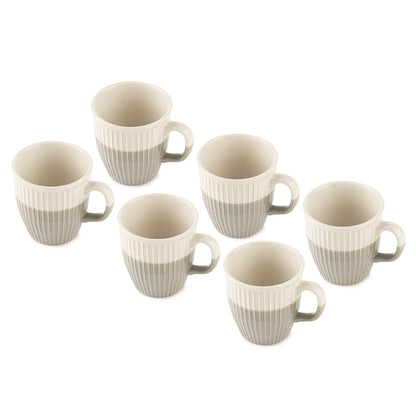 Classic Cream Ceramic Mug Set – 6 Pcs | Elegant Ribbed Design
