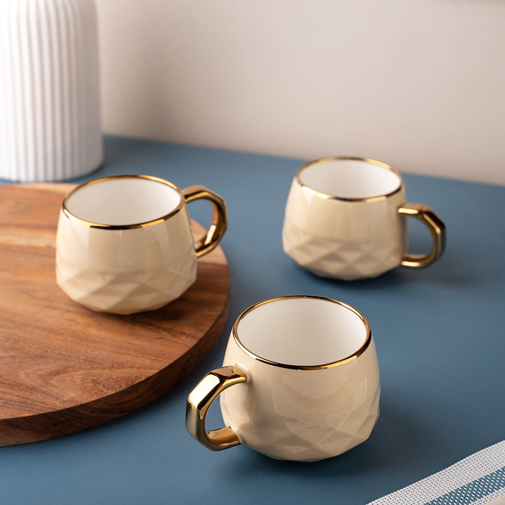 wait 6-Piece Brown Ceramic Mug Set with Gold Handle – Elegant Coffee & Tea Cups