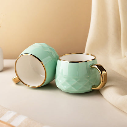wait 6-Piece Mint Green Ceramic Mug Set with Gold Handle – Elegant Coffee & Tea Cups