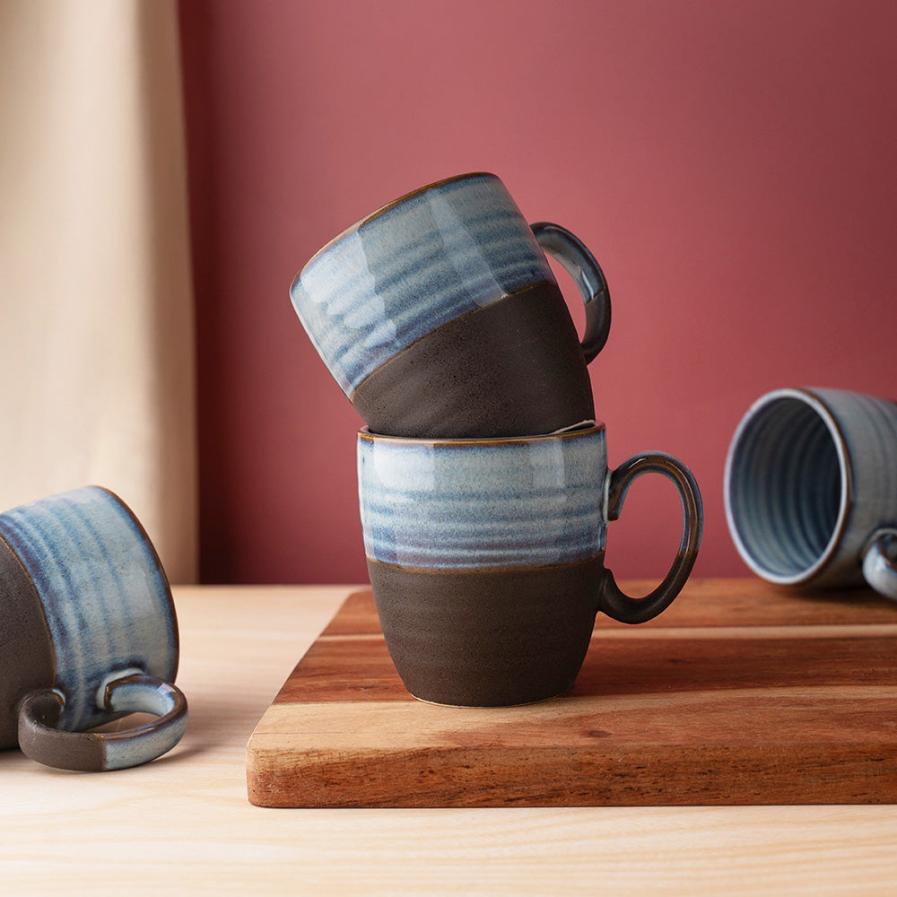 Ceramic Blue Coffee Mug Set – 6-Piece Glazed Cups for Tea & Coffee