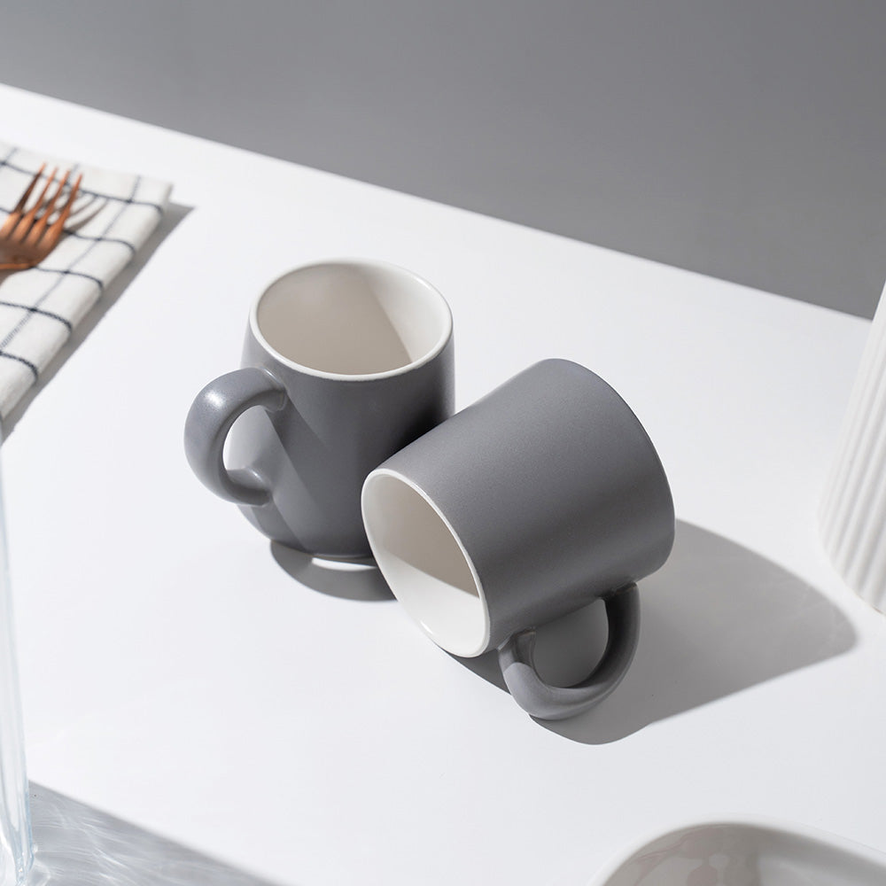 Matte Gray Ceramic Mug Set – 6 Pcs | Modern Minimalist Design