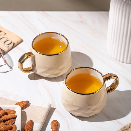 wait 6-Piece Brown Ceramic Mug Set with Gold Handle – Elegant Coffee & Tea Cups