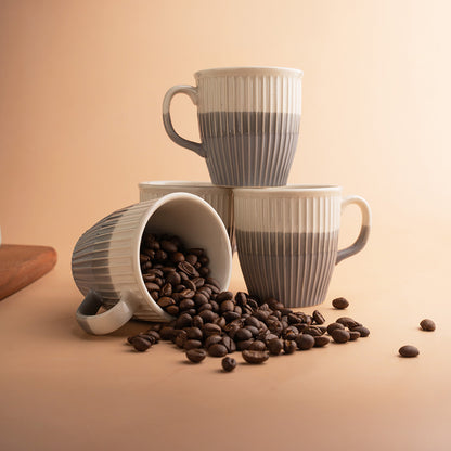 Classic Grey Ceramic Mug Set – 6 Pcs | Elegant Ribbed Design
