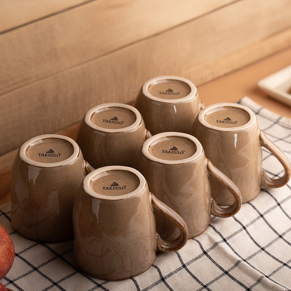Matte Grey Ceramic Coffee Mug Set – 6 Pieces