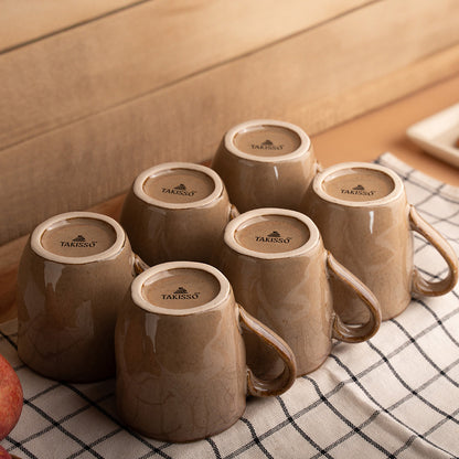 Matte Grey Ceramic Coffee Mug Set – 6 Pieces