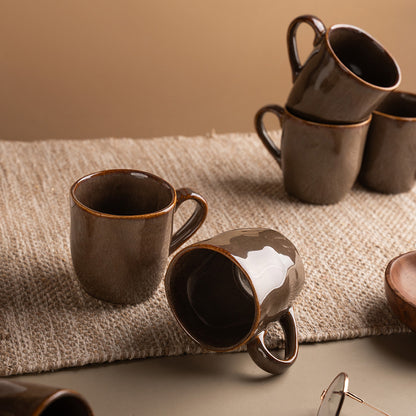 Classic Brown Ceramic Coffee Mug Set – 6 Pieces