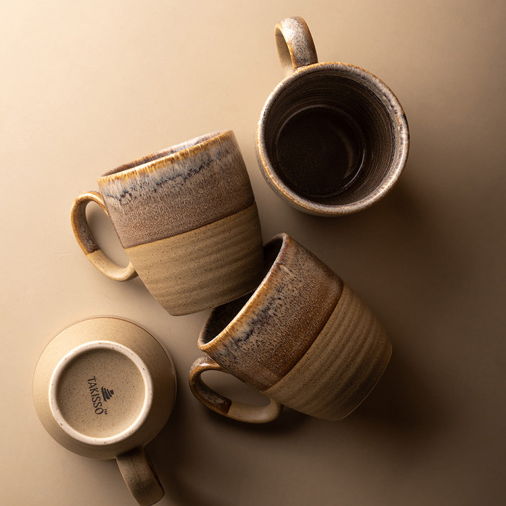 Ceramic Grey Coffee Mug Set – 6-Piece Glazed Cups for Tea & Coffee