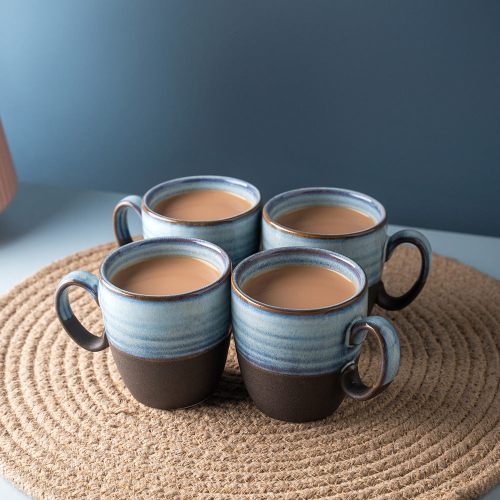 Ceramic Blue Coffee Mug Set – 6-Piece Glazed Cups for Tea & Coffee