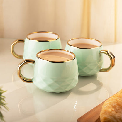 wait 6-Piece Mint Green Ceramic Mug Set with Gold Handle – Elegant Coffee & Tea Cups