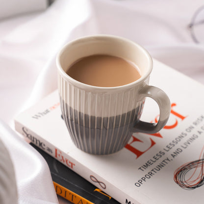 Classic Grey Ceramic Mug Set – 6 Pcs | Elegant Ribbed Design