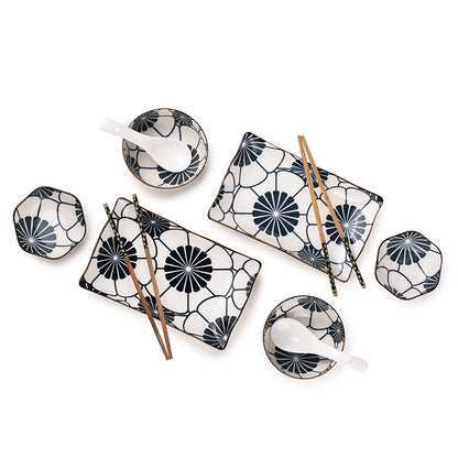Japanese Style Ceramic Sushi Dinner Set – 2-Person Serving Set with Plates, Bowls, Chopsticks & Spoons