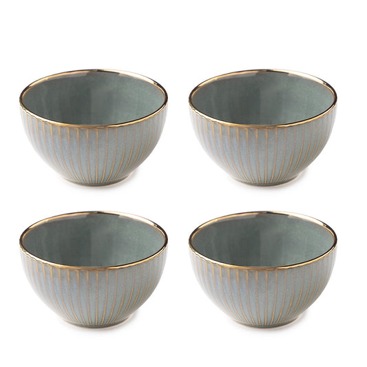 Elegant Green Ceramic Bowl Set with Golden Rim – 4 Pcs