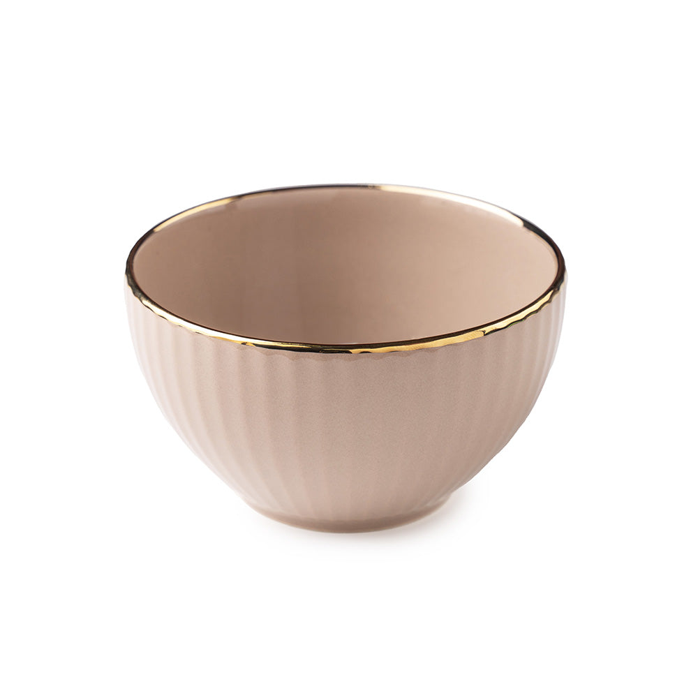 Elegant Beige Ceramic Bowl Set with Golden Rim – 4 Pcs