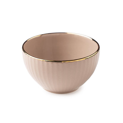Elegant Beige Ceramic Bowl Set with Golden Rim – 4 Pcs