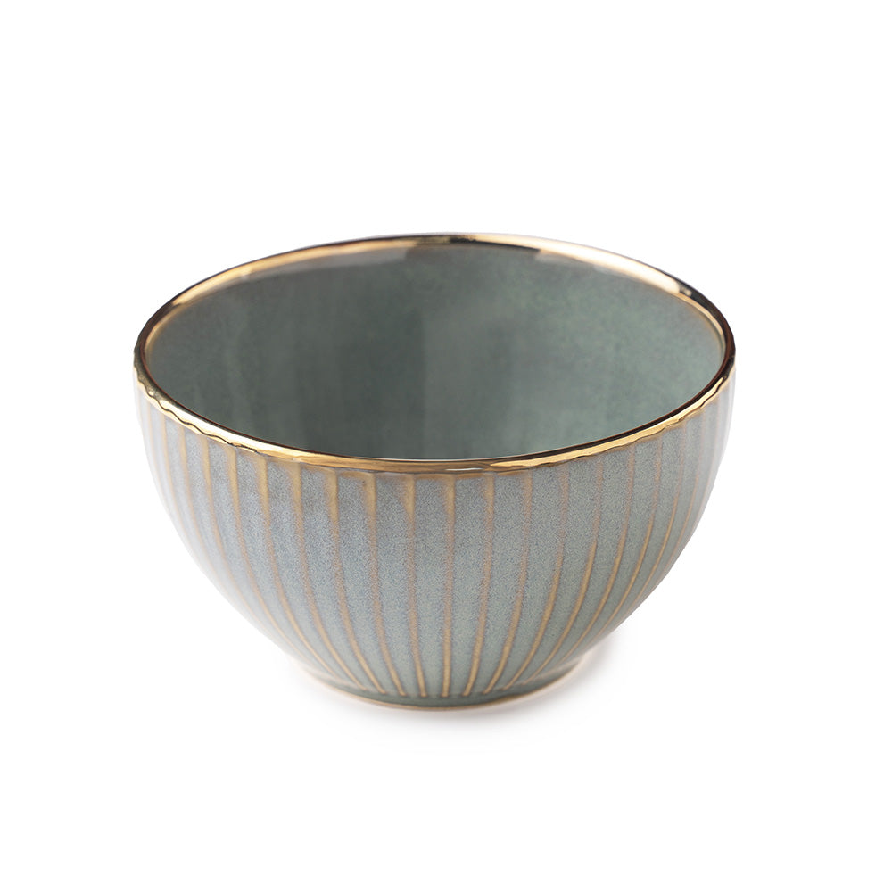 Elegant Green Ceramic Bowl Set with Golden Rim – 4 Pcs