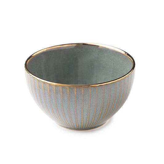 Elegant Green Ceramic Bowl Set with Golden Rim – 4 Pcs