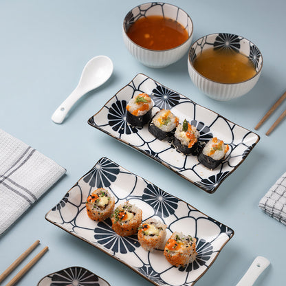 Japanese Style Ceramic Sushi Dinner Set – 2-Person Serving Set with Plates, Bowls, Chopsticks & Spoons