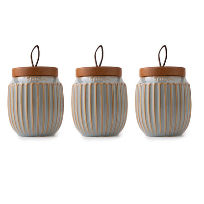 3-Piece Ceramic Spice Jar Set with Wooden Lid – Airtight Kitchen Storage Containers