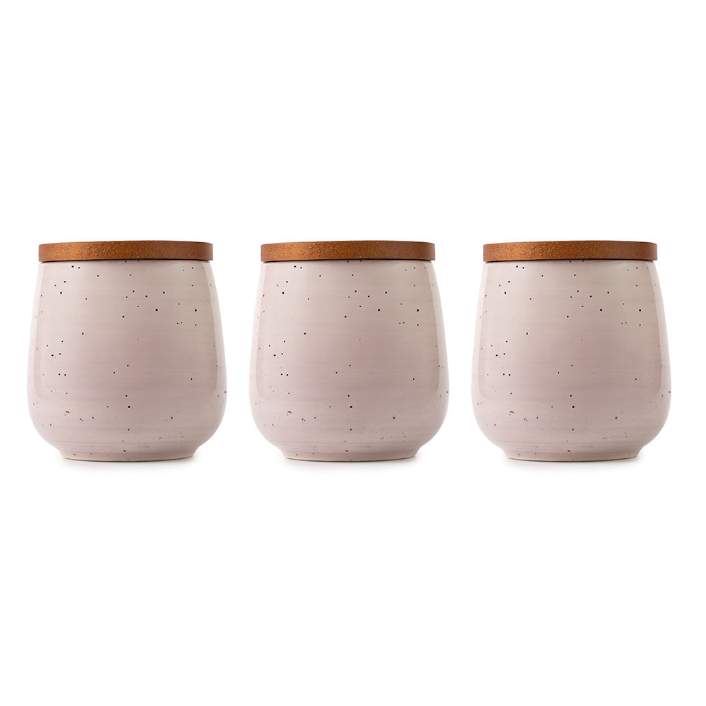 3-Piece Ceramic Storage Jar Set with Wooden Lids – Minimalist Matte Finish Kitchen Containers