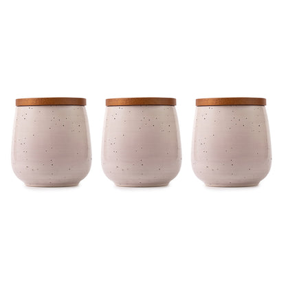 3-Piece Ceramic Storage Jar Set with Wooden Lids – Minimalist Matte Finish Kitchen Containers