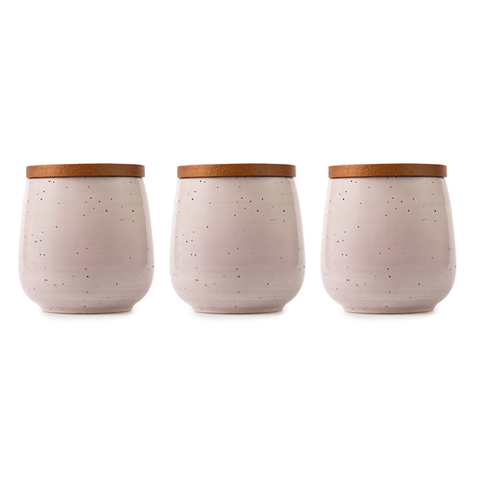 3-Piece Ceramic Storage Jar Set with Wooden Lids – Minimalist Matte Finish Kitchen Containers