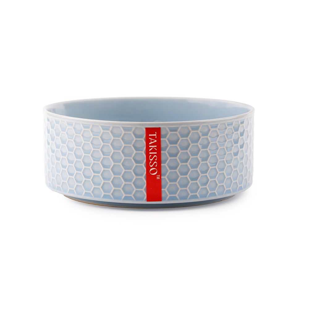 2-Piece Blue Ceramic Bowl Set – Textured Honeycomb Design Serving Bowls