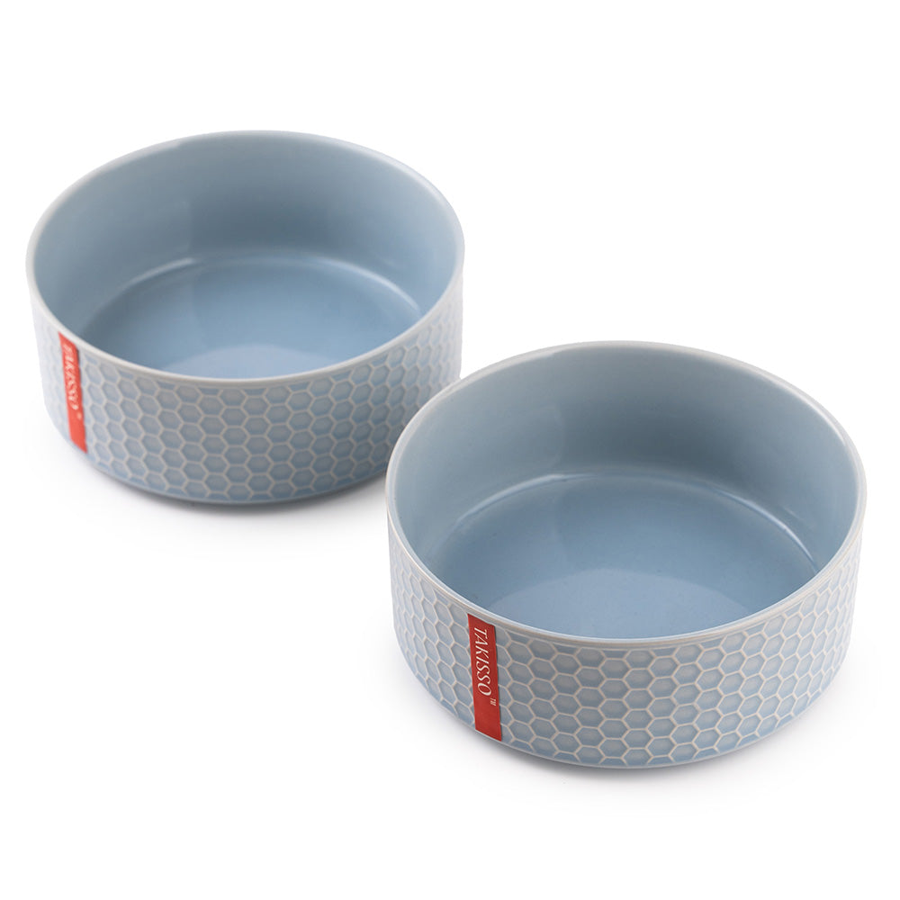 2-Piece Blue Ceramic Bowl Set – Textured Honeycomb Design Serving Bowls