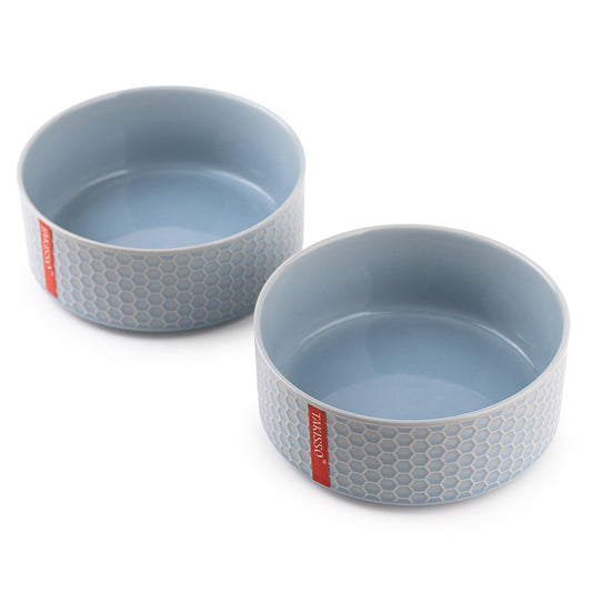 2-Piece Blue Ceramic Bowl Set – Textured Honeycomb Design Serving Bowls