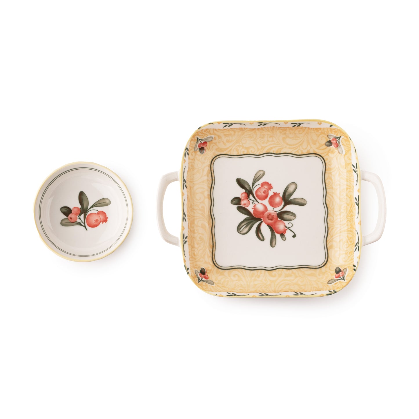 Floral Ceramic Serving Bowl & Platter Set – Elegant 4-Piece Dinnerware Collection