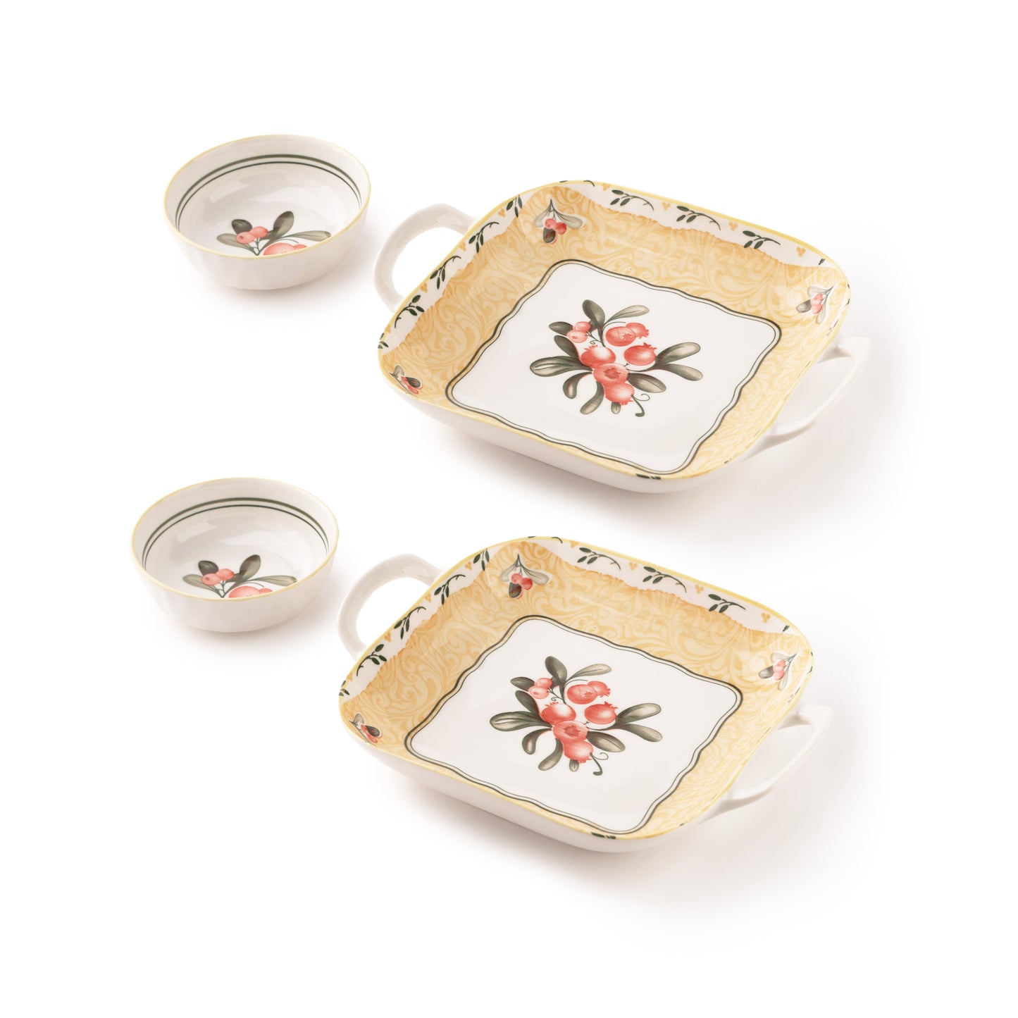 Floral Ceramic Serving Bowl & Platter Set – Elegant 4-Piece Dinnerware Collection