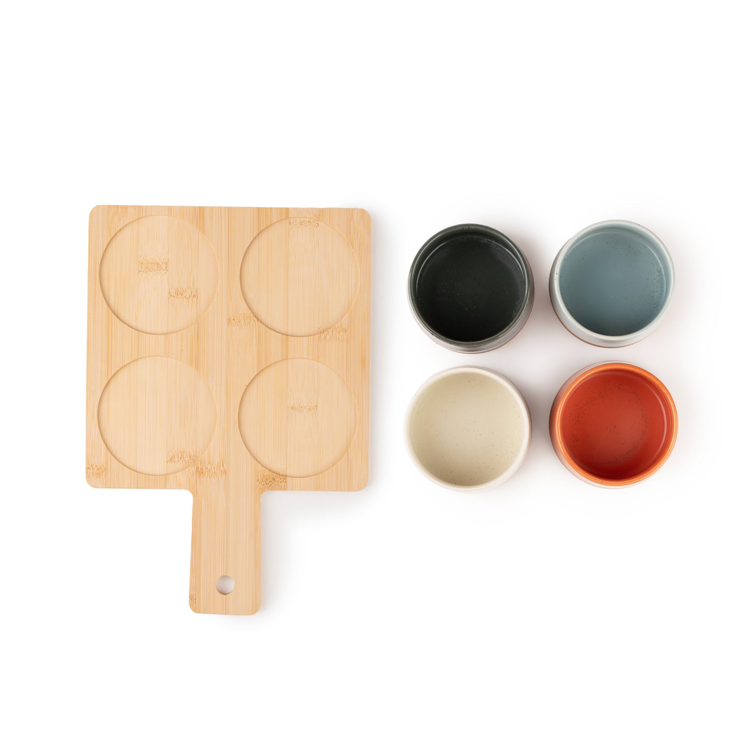Tachiso Modern Ceramic Snack Bowl Set with Wooden Tray (4 Pcs Multicolor)
